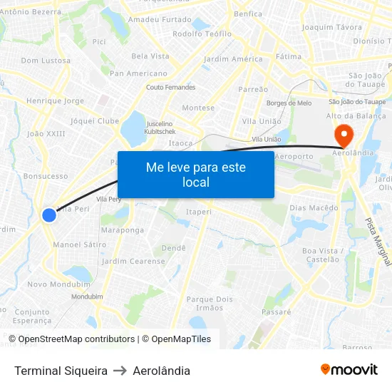 Terminal Siqueira to Aerolândia map