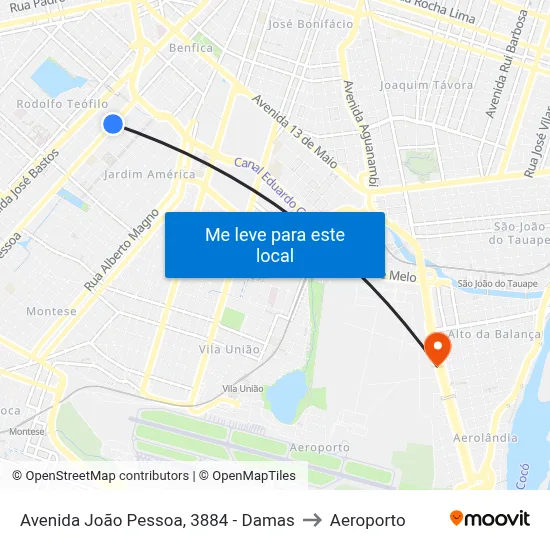 Avenida João Pessoa, 3884 - Damas to Aeroporto map