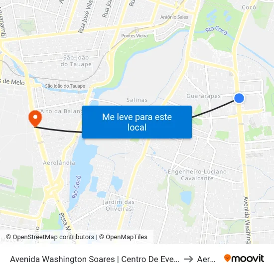 Avenida Washington Soares | Centro De Eventos Do Ceará - Edson Queiroz to Aeroporto map