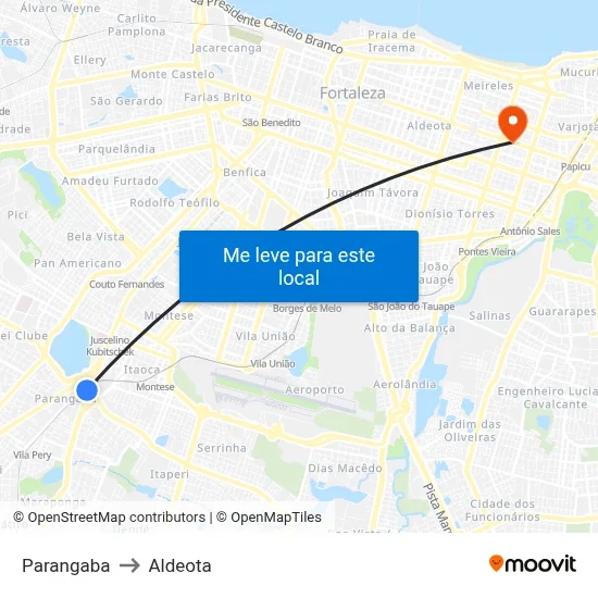 Parangaba to Aldeota map
