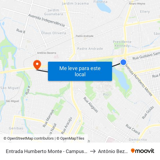 Entrada Humberto Monte - Campus Do Pici to Antônio Bezerra map