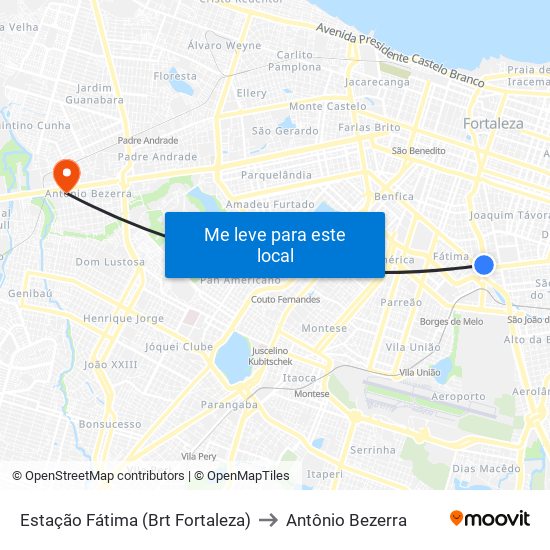 Estação Fátima (Brt Fortaleza) to Antônio Bezerra map