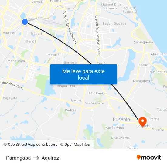 Parangaba to Aquiraz map