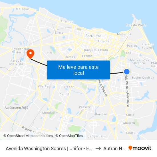 Avenida Washington Soares | Unifor - Edson Queiroz to Autran Nunes map