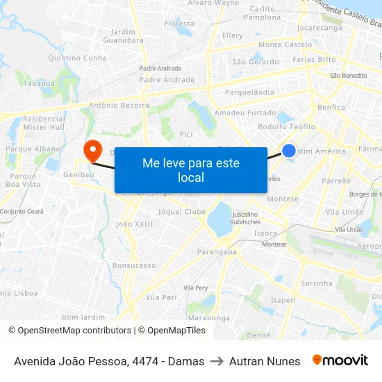 Avenida João Pessoa, 4474 - Damas to Autran Nunes map
