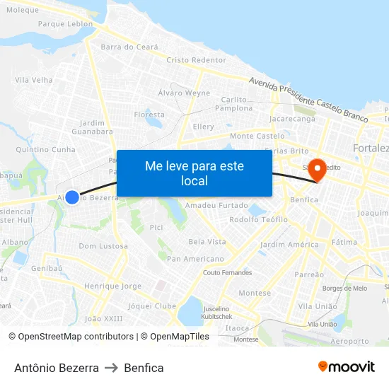 Antônio Bezerra to Benfica map