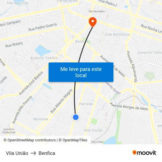 Vila União to Benfica map