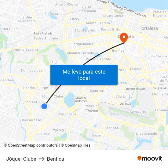 Jóquei Clube to Benfica map