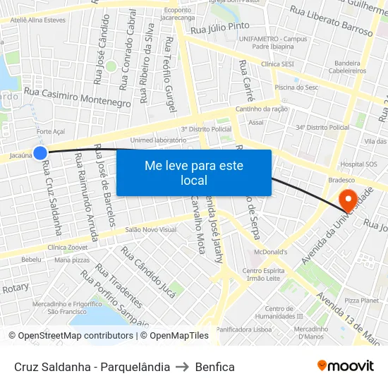 Cruz Saldanha - Parquelândia to Benfica map