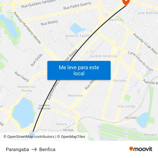 Parangaba to Benfica map