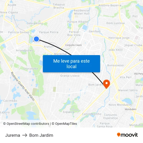 Jurema to Bom Jardim map