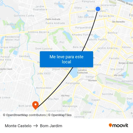 Monte Castelo to Bom Jardim map