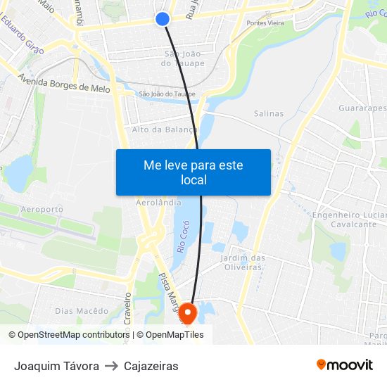 Joaquim Távora to Cajazeiras map