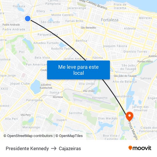 Presidente Kennedy to Cajazeiras map