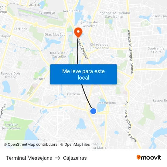 Terminal Messejana to Cajazeiras map