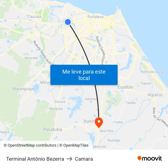 Terminal Antônio Bezerra to Camara map