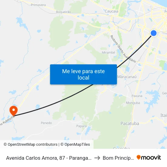Avenida Carlos Amora, 87 - Parangaba to Bom Princípio map