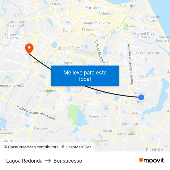 Lagoa Redonda to Bonsucesso map