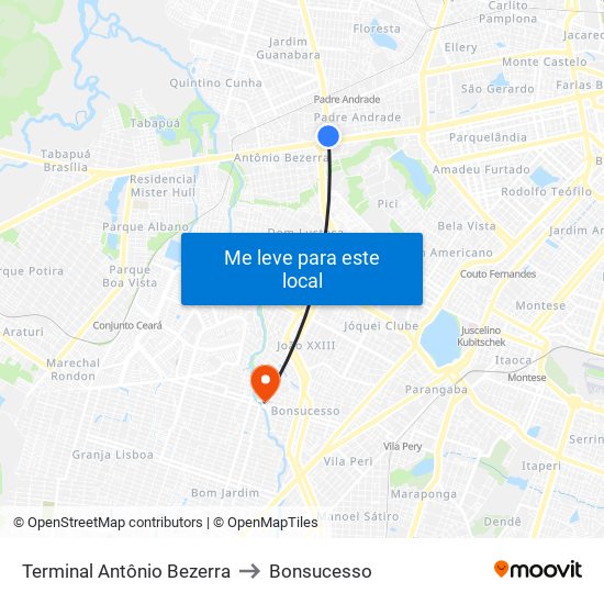 Terminal Antônio Bezerra to Bonsucesso map