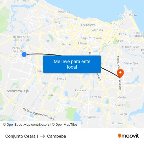 Conjunto Ceará I to Cambeba map