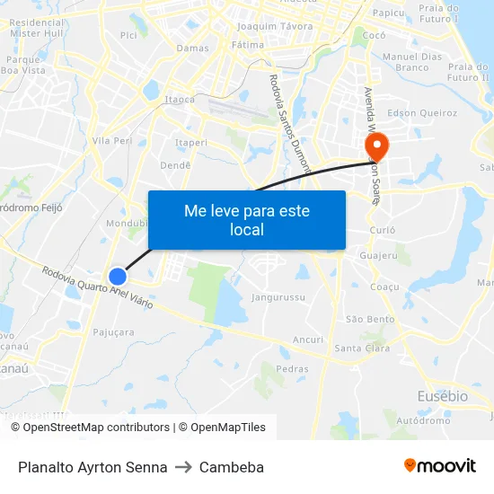 Planalto Ayrton Senna to Cambeba map
