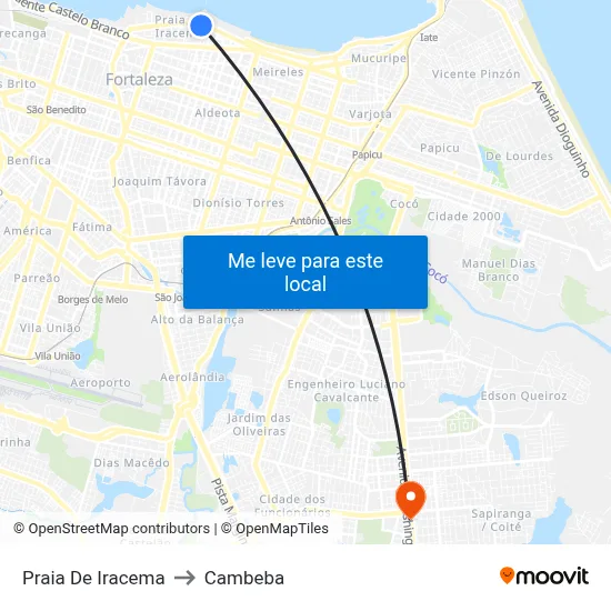 Praia De Iracema to Cambeba map