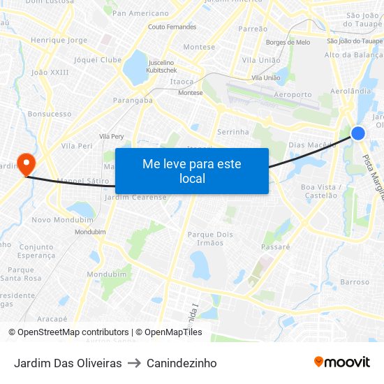 Jardim Das Oliveiras to Canindezinho map