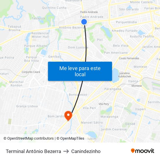 Terminal Antônio Bezerra to Canindezinho map
