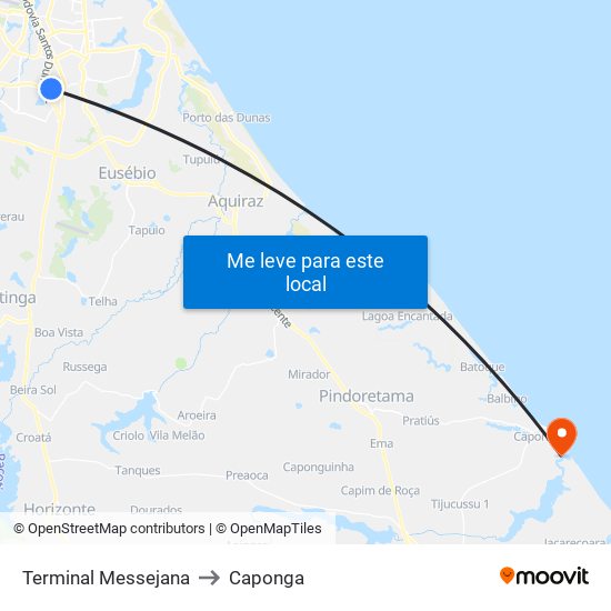 Terminal Messejana to Caponga map