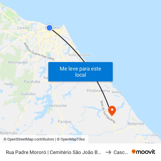 Rua Padre Mororó | Cemitério São João Batista - Centro to Cascavel map