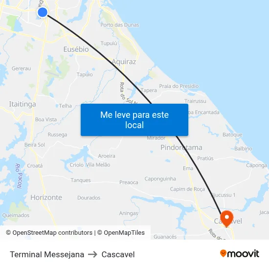 Terminal Messejana to Cascavel map
