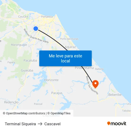 Terminal Siqueira to Cascavel map