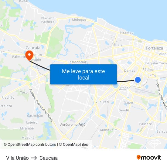 Vila União to Caucaia map