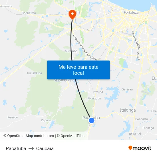 Pacatuba to Caucaia map