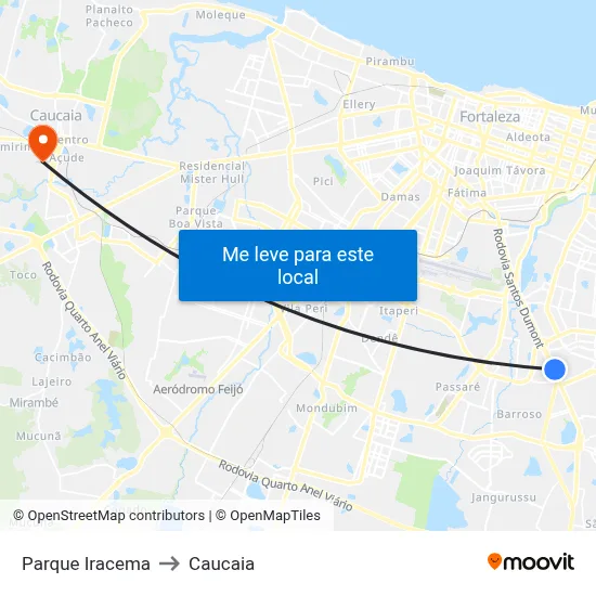 Parque Iracema to Caucaia map