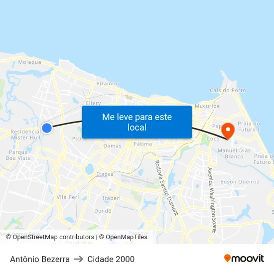 Antônio Bezerra to Cidade 2000 map