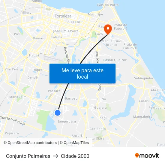 Conjunto Palmeiras to Cidade 2000 map