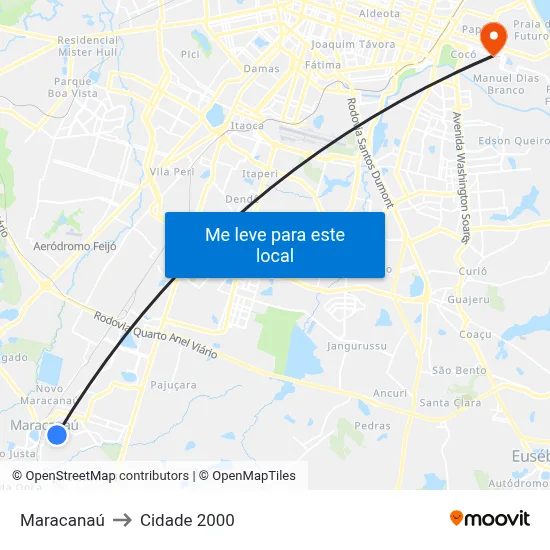 Maracanaú to Cidade 2000 map