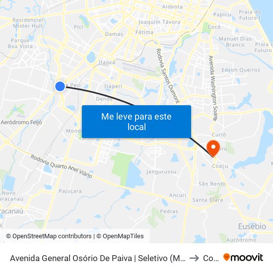 Avenida General Osório De Paiva | Seletivo (Metropolitano) - Vila Peri to Coaçu map