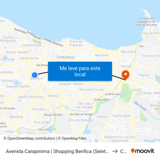 Avenida Carapinima | Shopping Benfica (Seletivo Etufor) - Benfica to Cocó map