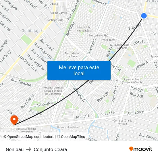 Genibaú to Conjunto Ceara map