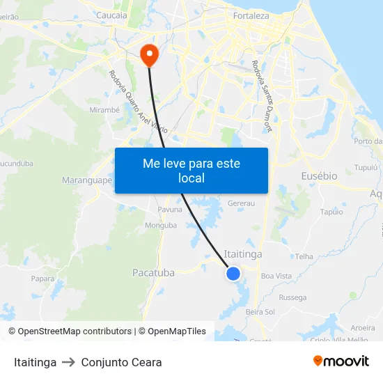 Itaitinga to Conjunto Ceara map