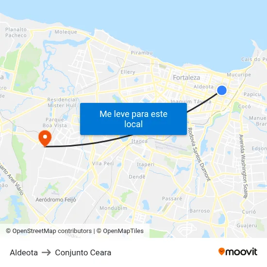 Aldeota to Conjunto Ceara map