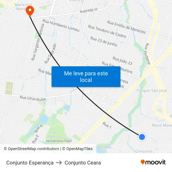 Conjunto Esperança to Conjunto Ceara map