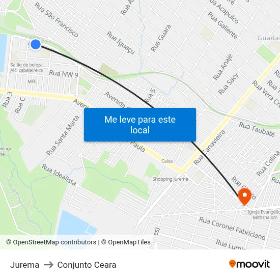 Jurema to Conjunto Ceara map
