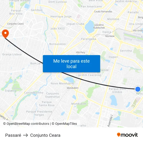 Passaré to Conjunto Ceara map