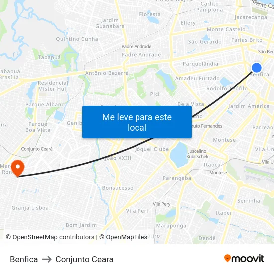 Benfica to Conjunto Ceara map