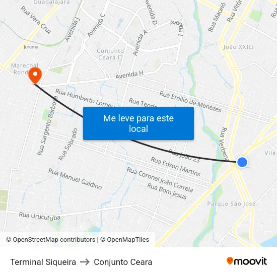 Terminal Siqueira to Conjunto Ceara map