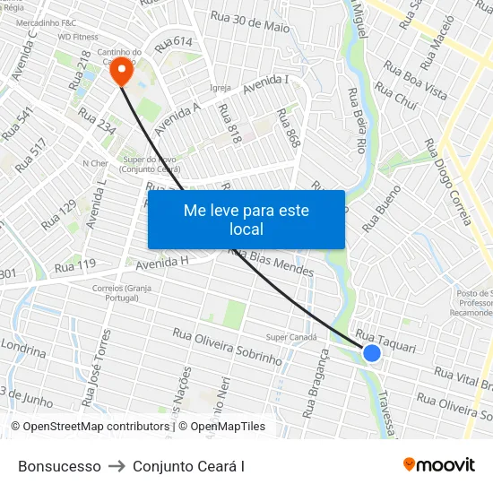 Bonsucesso to Conjunto Ceará I map