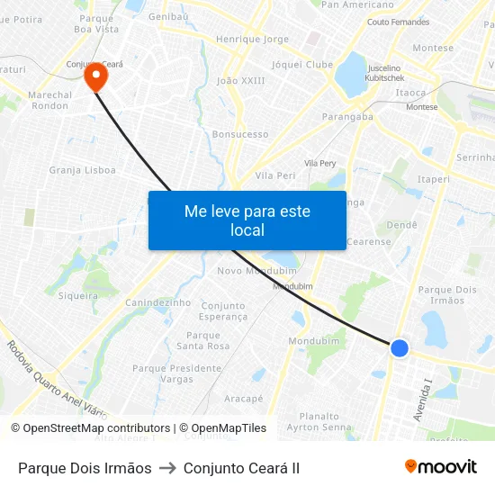 Parque Dois Irmãos to Conjunto Ceará II map